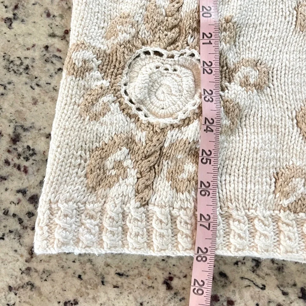 Express Tricot Sweater Womens Large Cream Floral Vintage 90s Hand Knit Mock Neck
